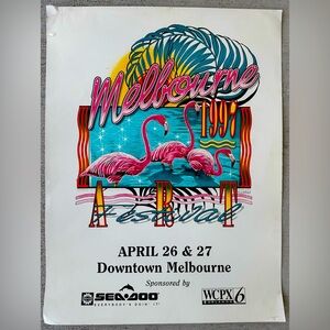 Melbourne Art Festival 1997 Pink Flamingos VTG Promo Poster 17 X 22.5 Florida